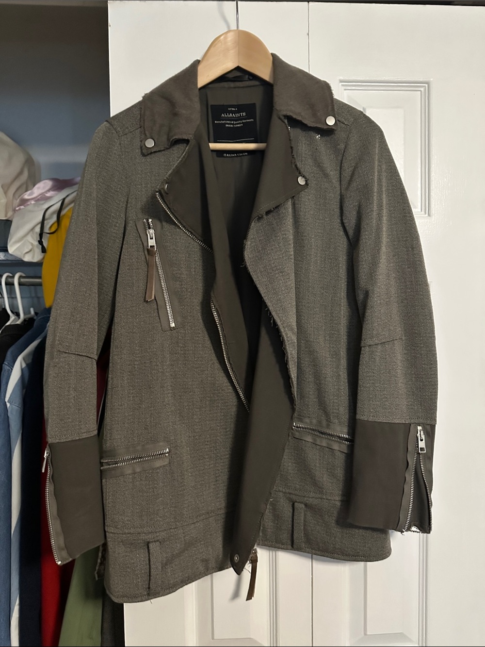 All Saints Olive Utility Shirt Jacket with Zip Details